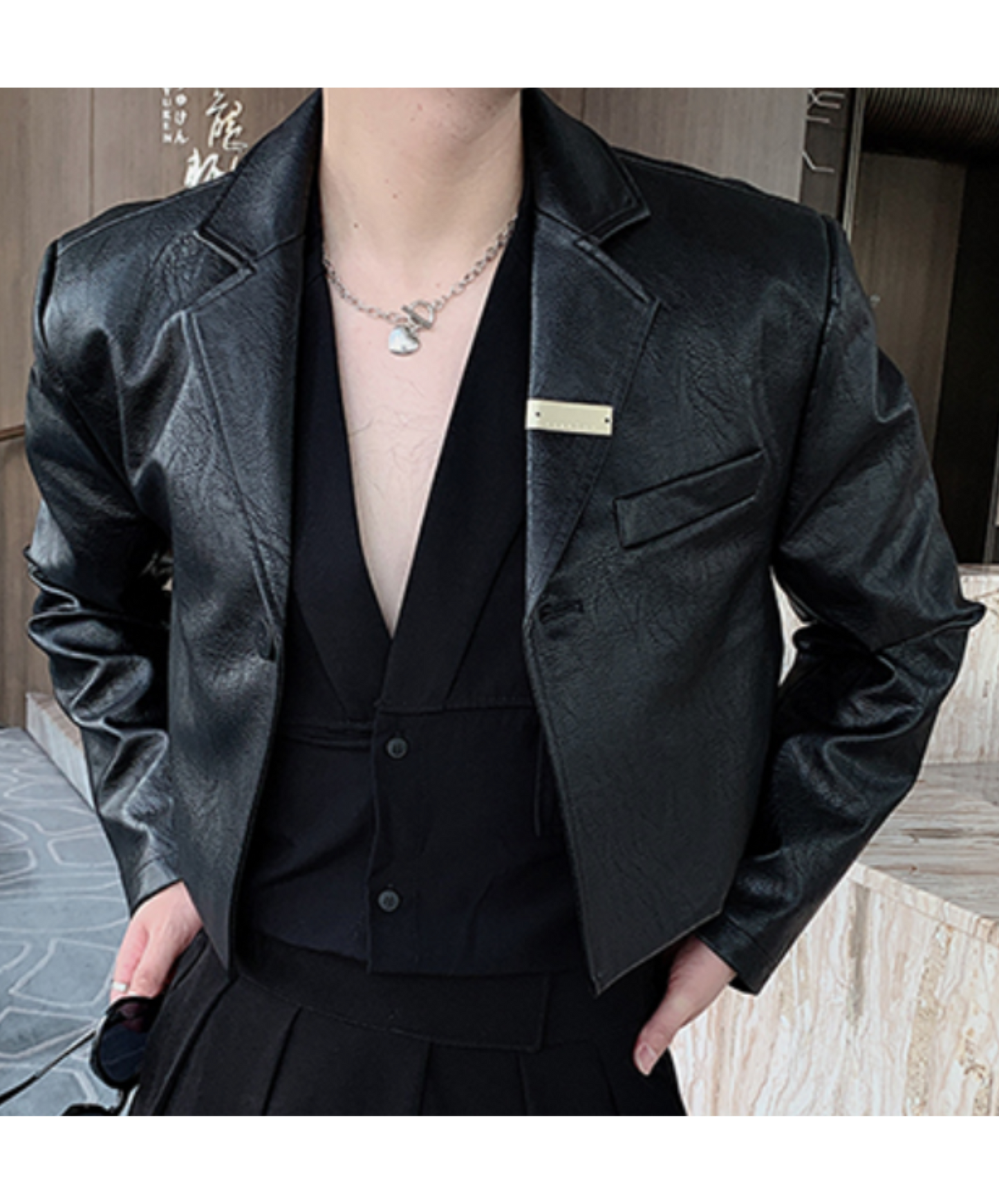 one-button leather shorts jacket EN2047