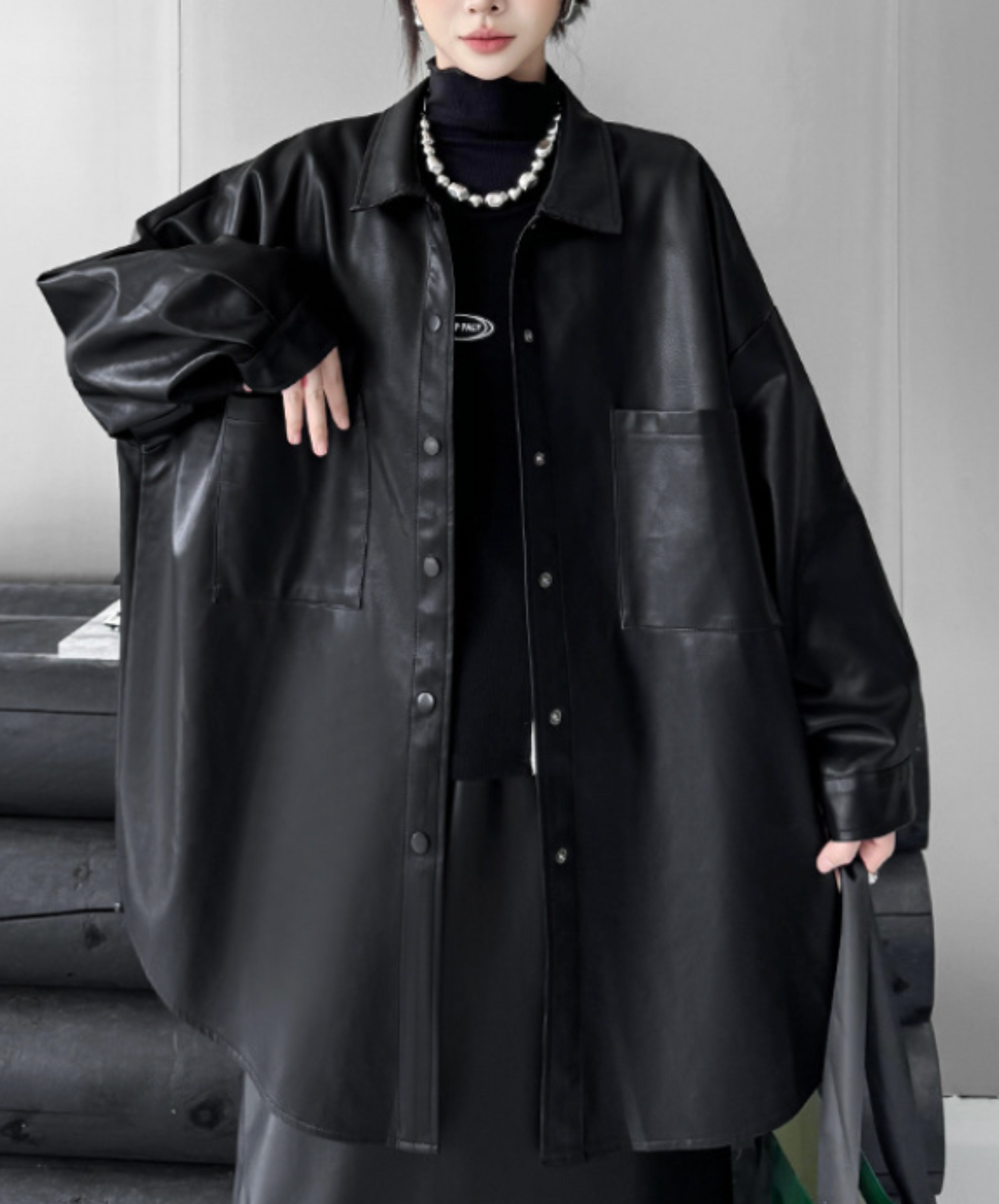 pu leather loose shirt EN2467