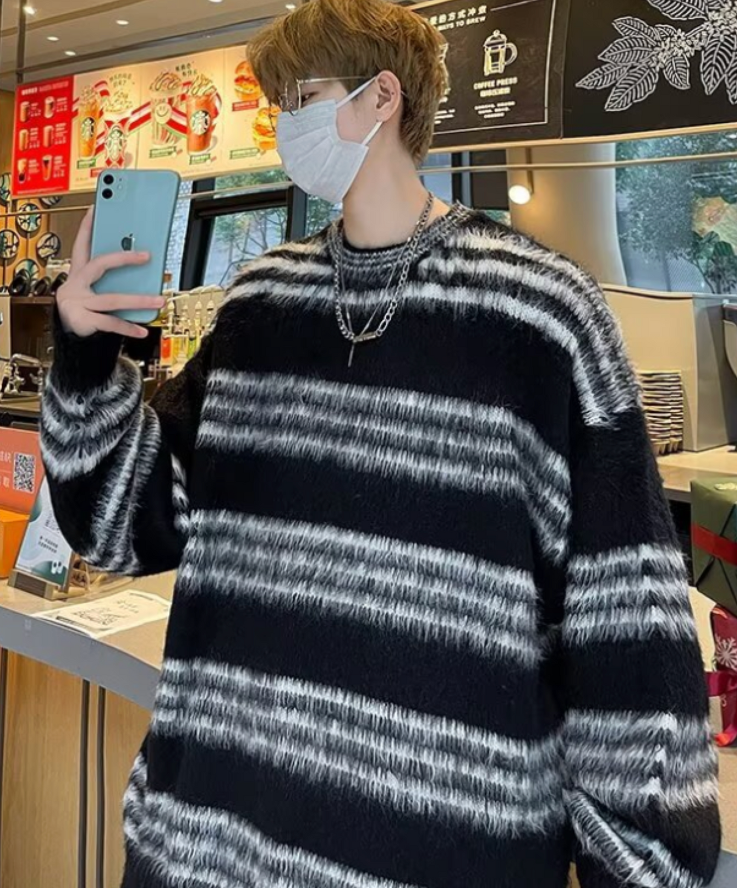 regular border monotone short sweater EN2496