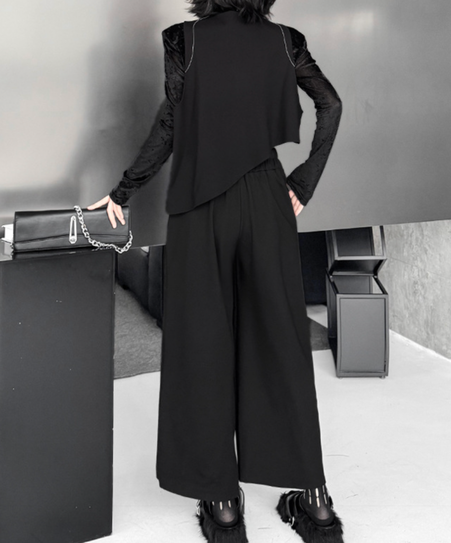 silver metal ring included wide pants EN2332