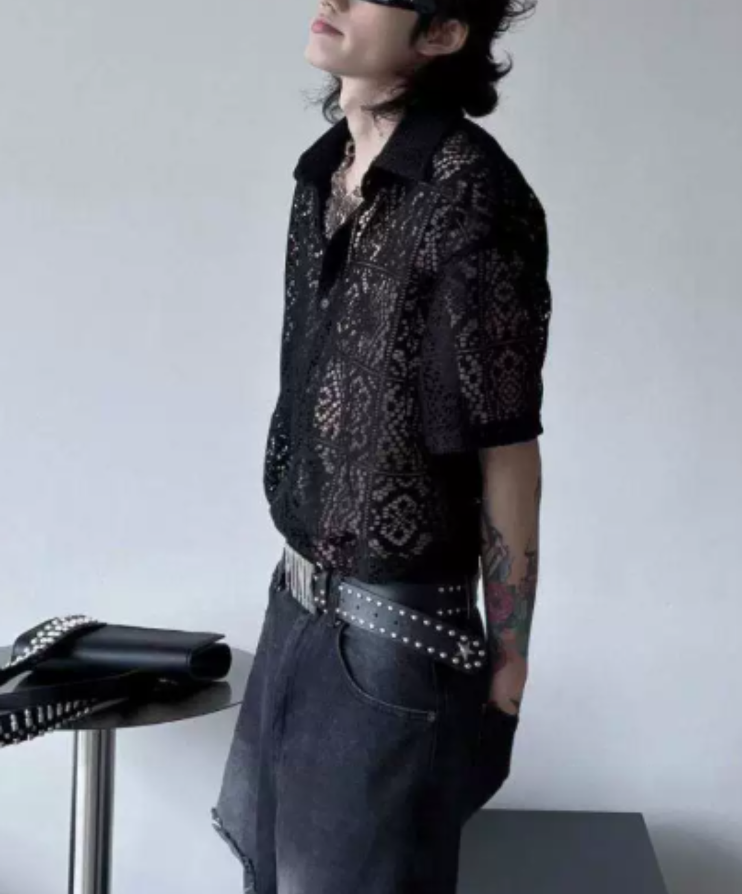 square pattern patchwork design shirt EN2898