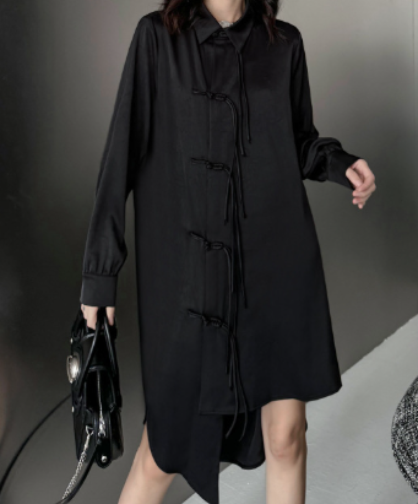 dark chinese-style irregular-cut button long shirt EN3109