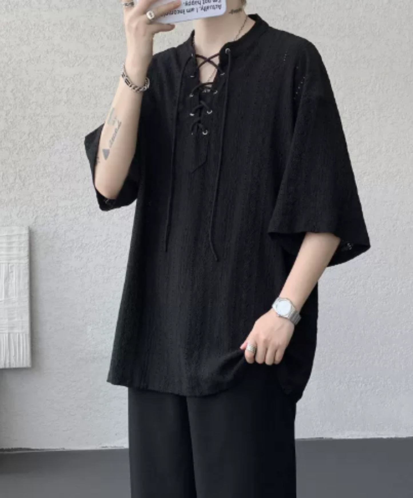 lightweight jacquard v-neck t-shirt EN2975