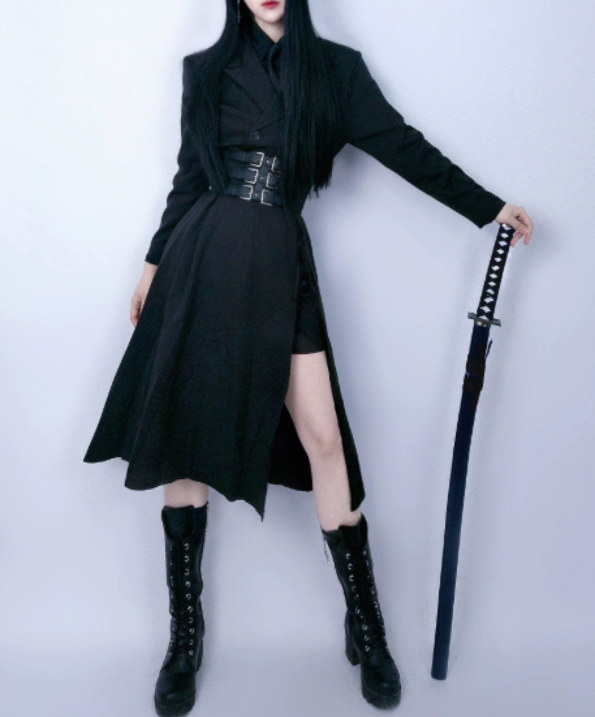 dark triple-buckle wide corset belt EN3216