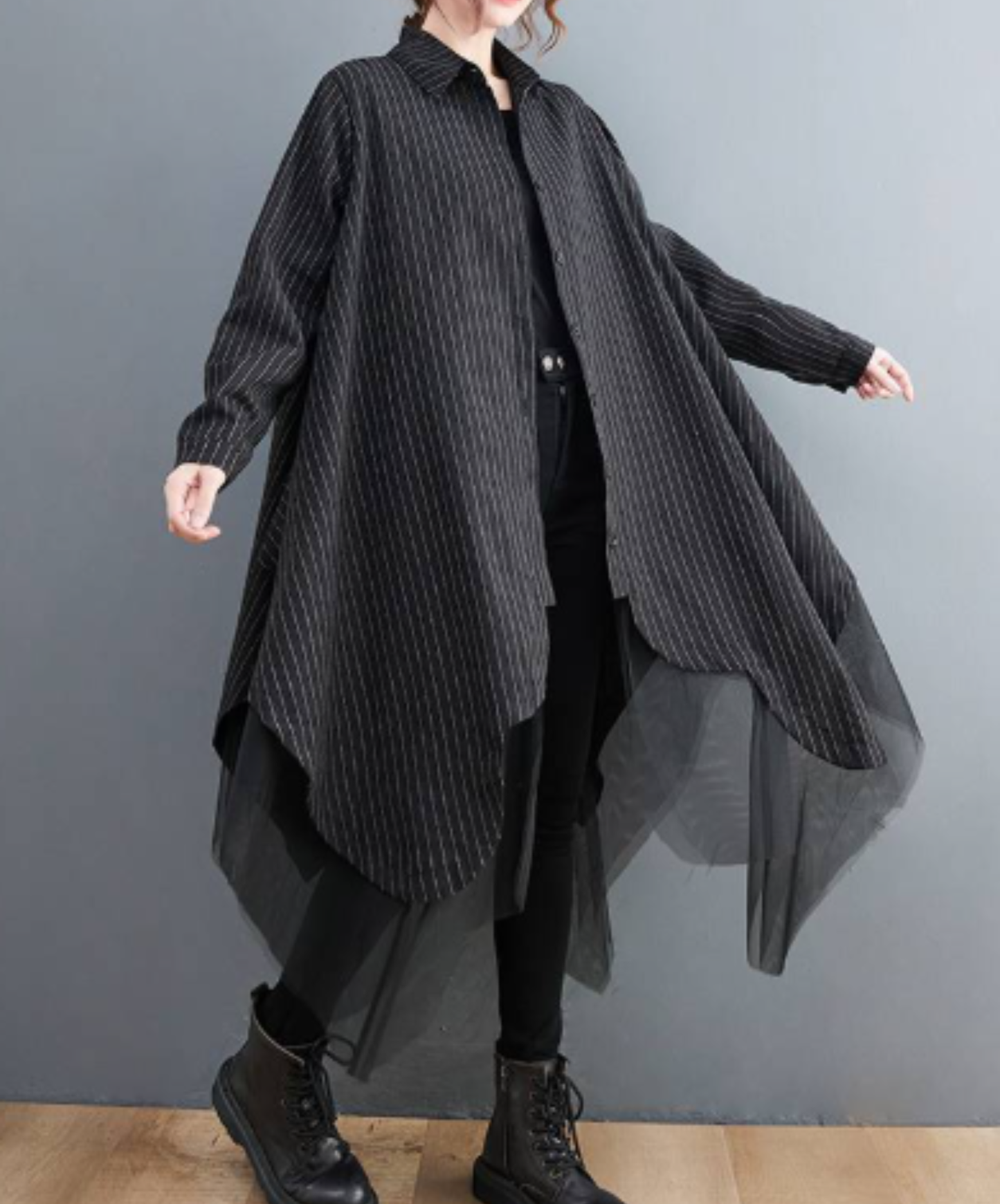 scalloped tulle long shirt EN3097
