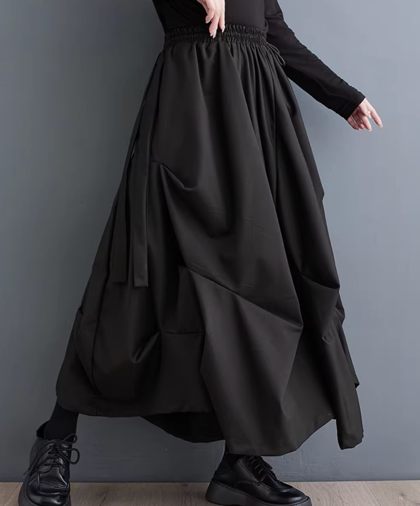 dark pleated drape wide pants EN2833