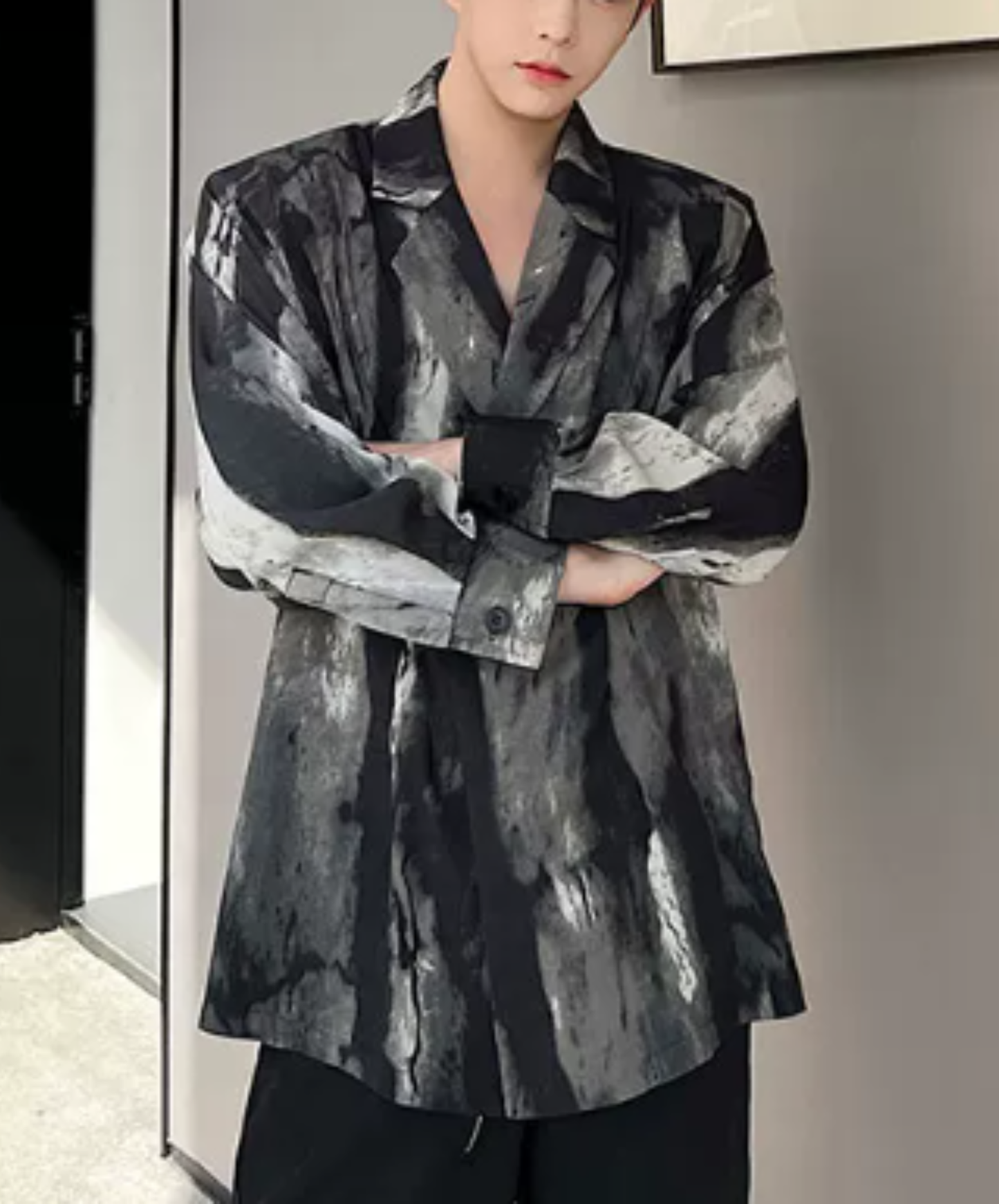 Ink-black spliced design shirt EN3070