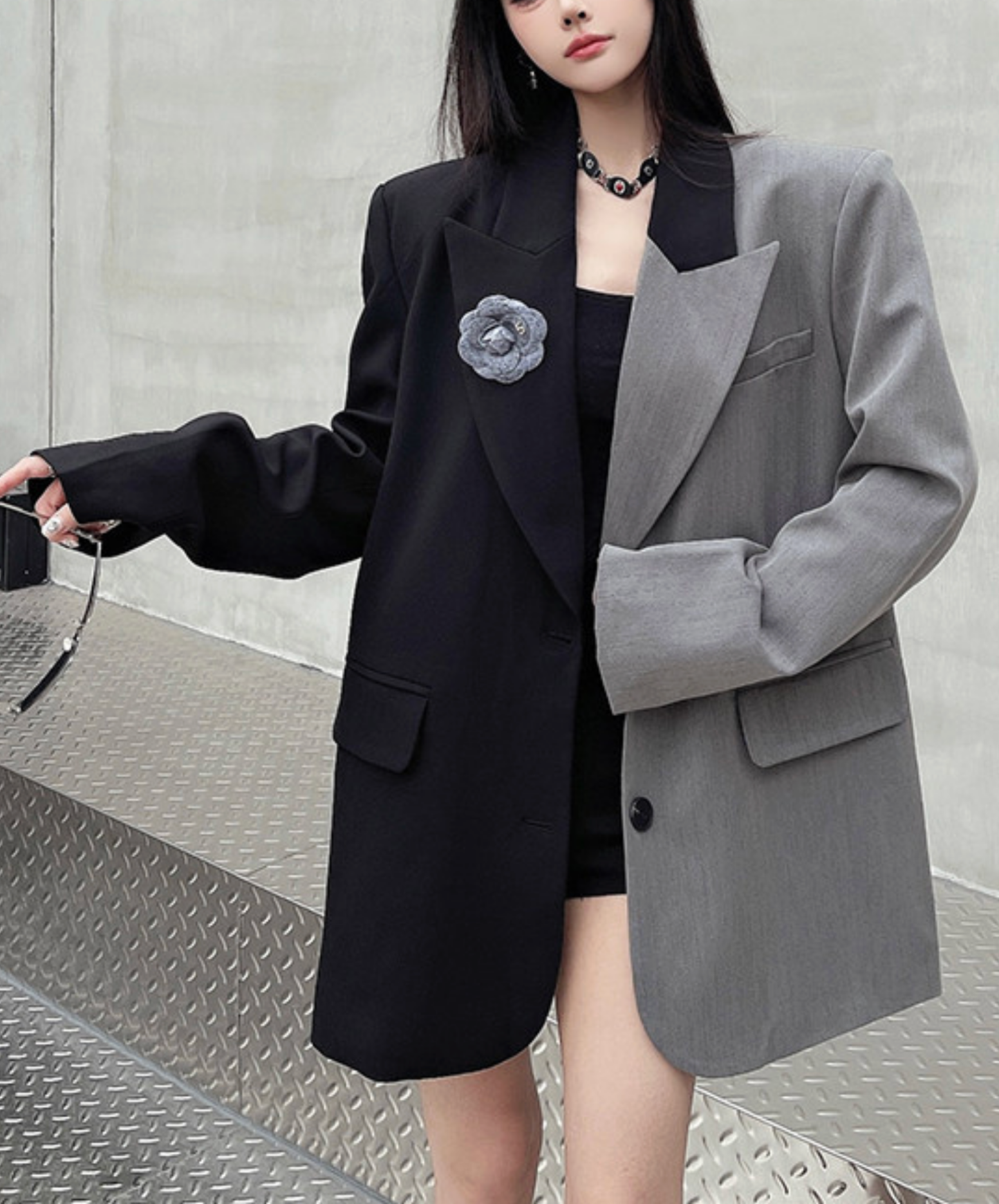 black & gray colorblock jacket EN2766