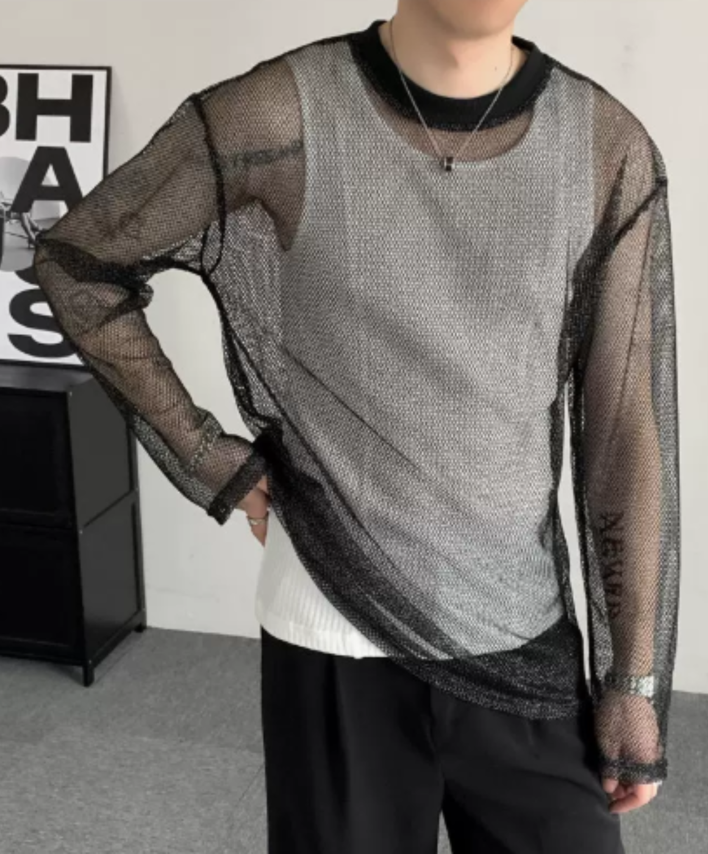 sheer mesh long-sleeve top t-shirt EN3064