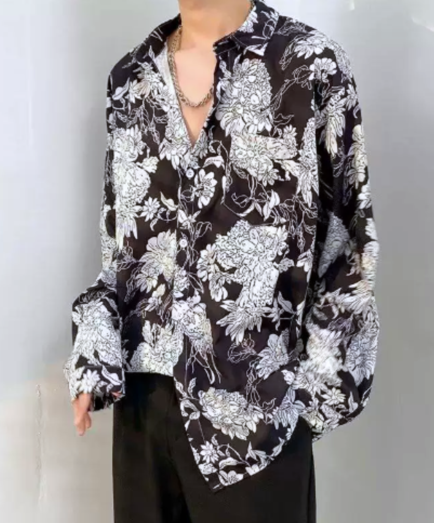 monochrome retro floral pattern shirt EN3108