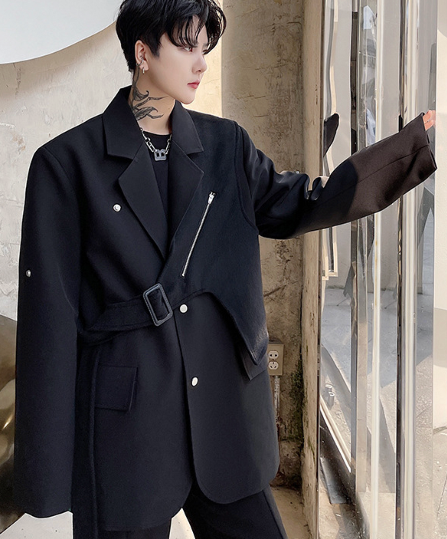 dark irregular design mix jacket EN2406