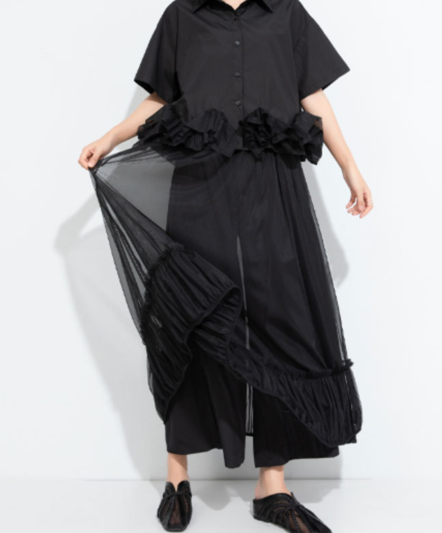 high-waisted sheer two-piece style wide pants EN3032