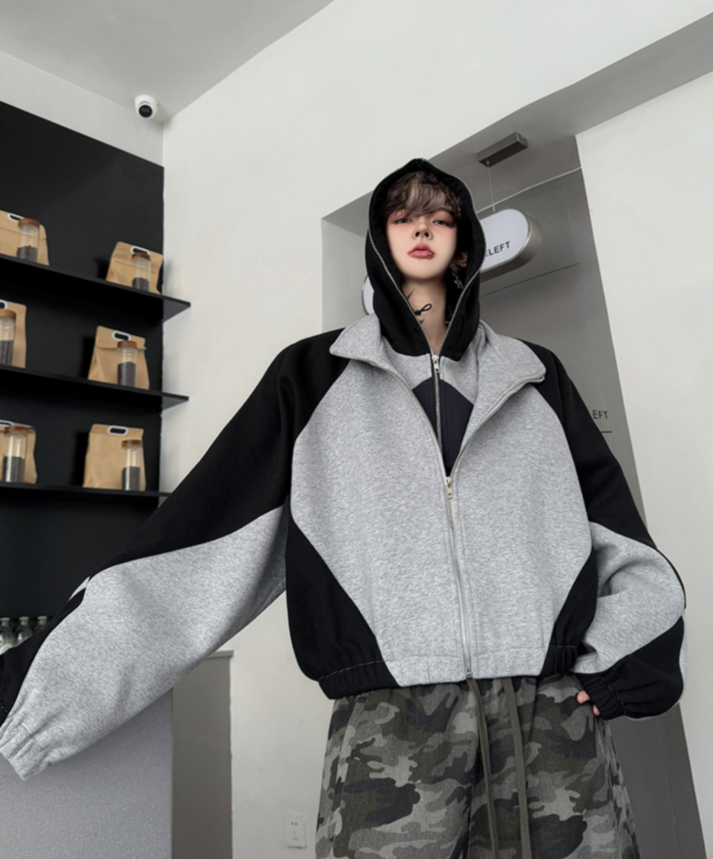 layered patchwork hoodie EN2613