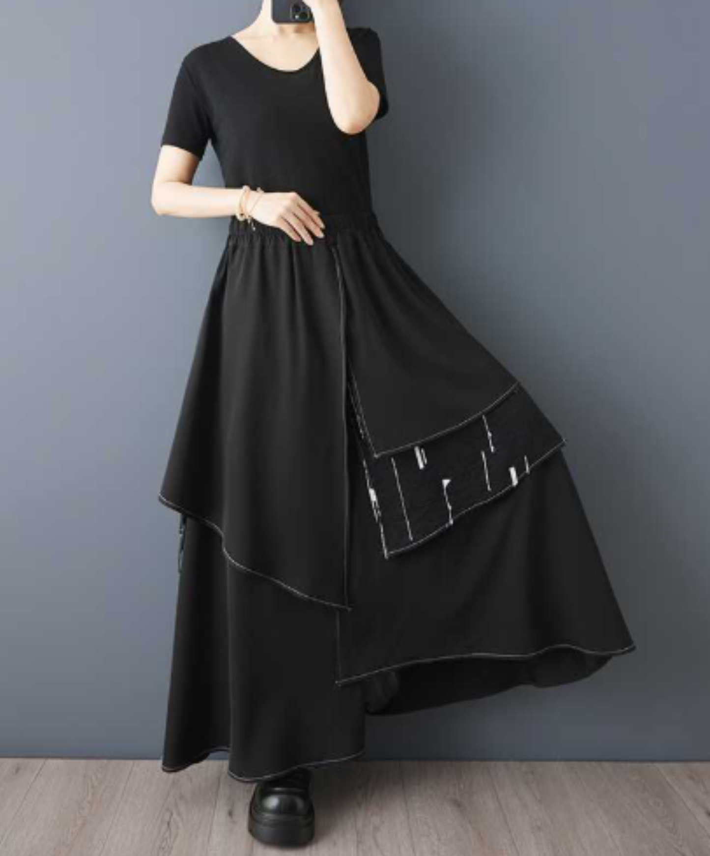 dark printed patchwork irregular a-line skirt EN3073