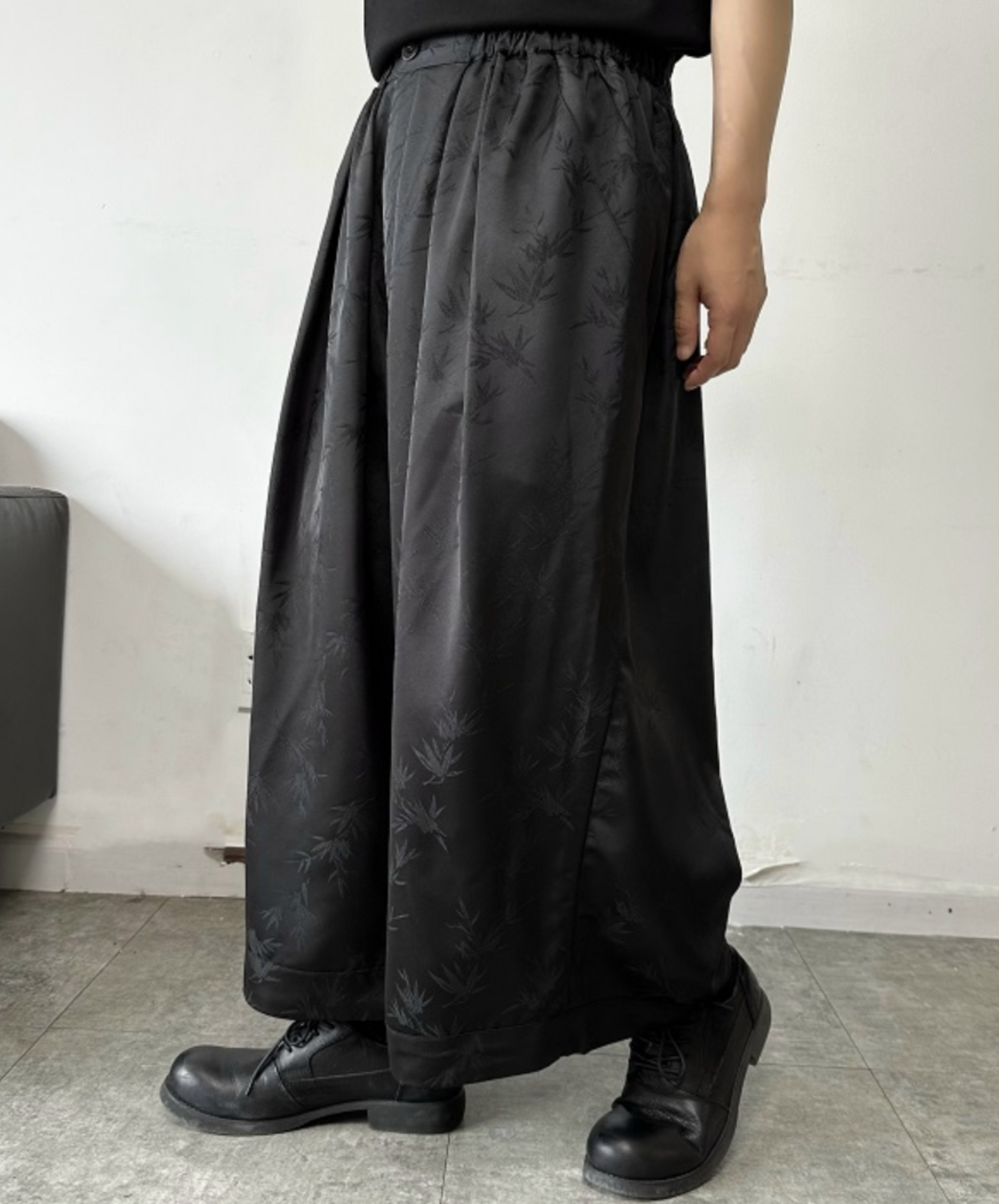 chinese style satin jacquard wide pants EN1767