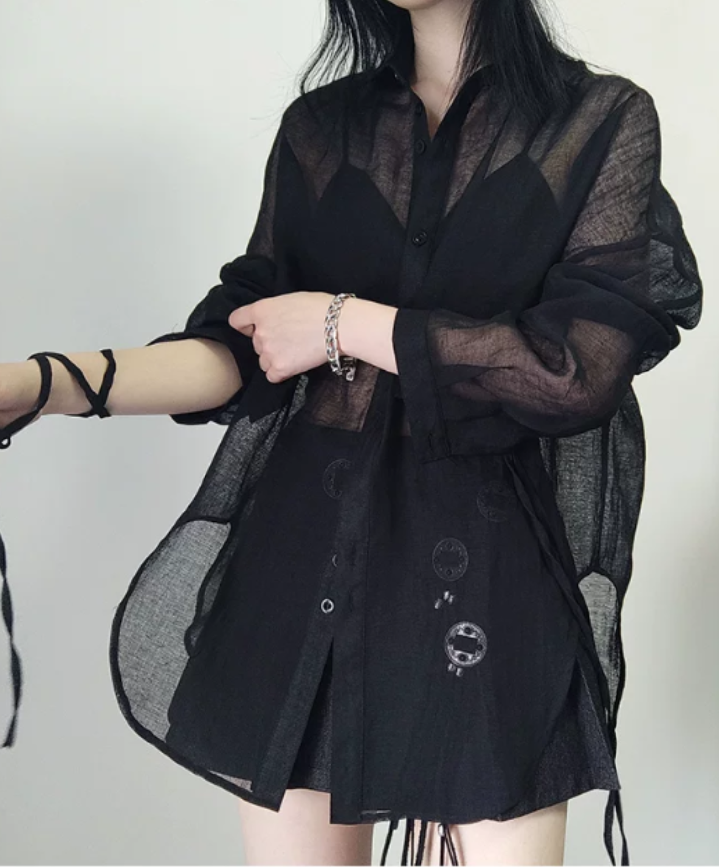 dark back slit sheer shirt EN2885