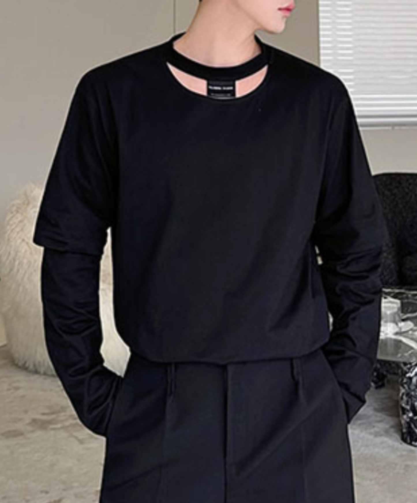 crescent hole layered style long t-shirt EN1804