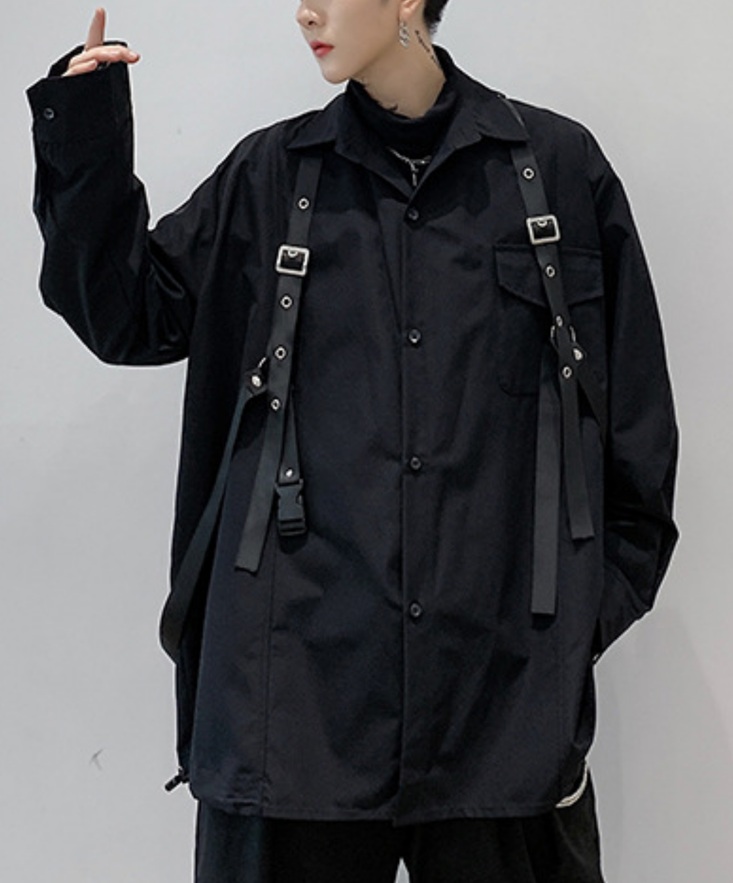 dark buckle belt decoration shirt EN2842
