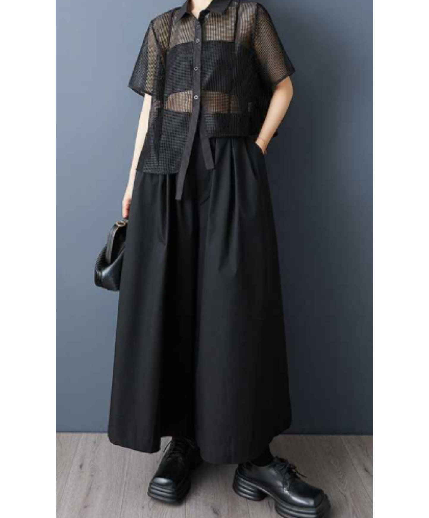 asymmetrical design sheer shirt EN2959