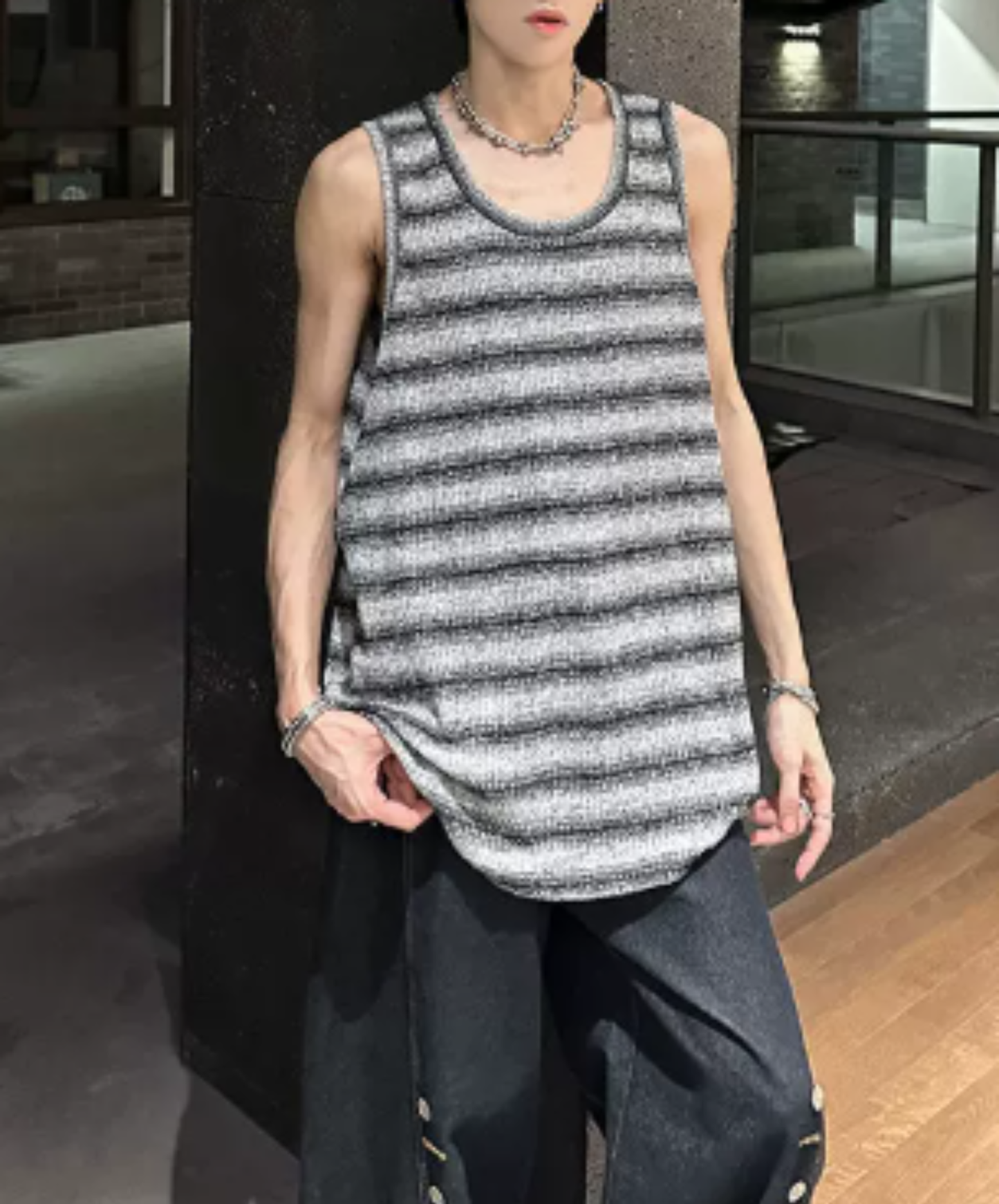 distressed ribbed slim fit tank top EN2974