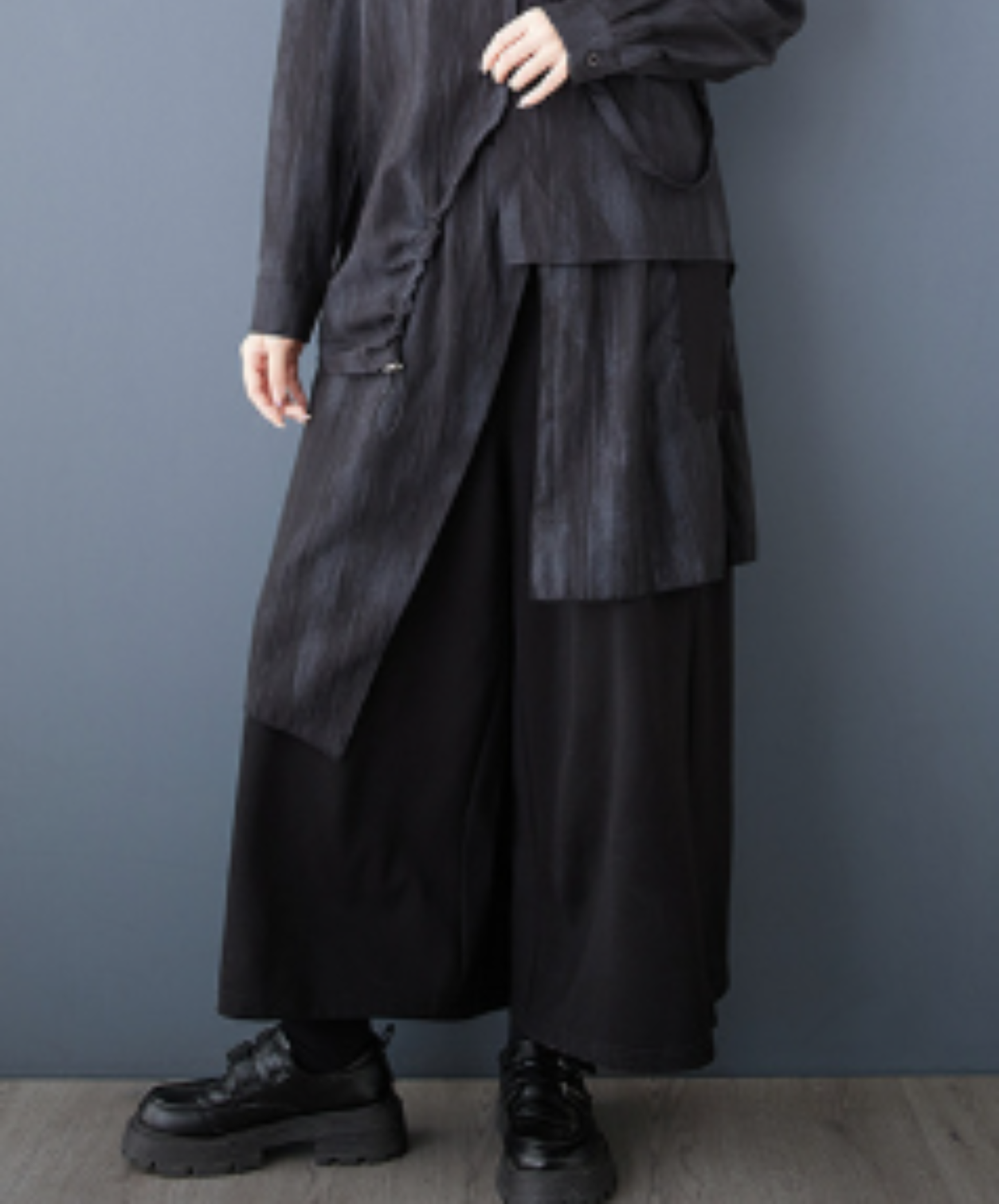 dark simple relaxed straight-leg fit wide pants EN3041