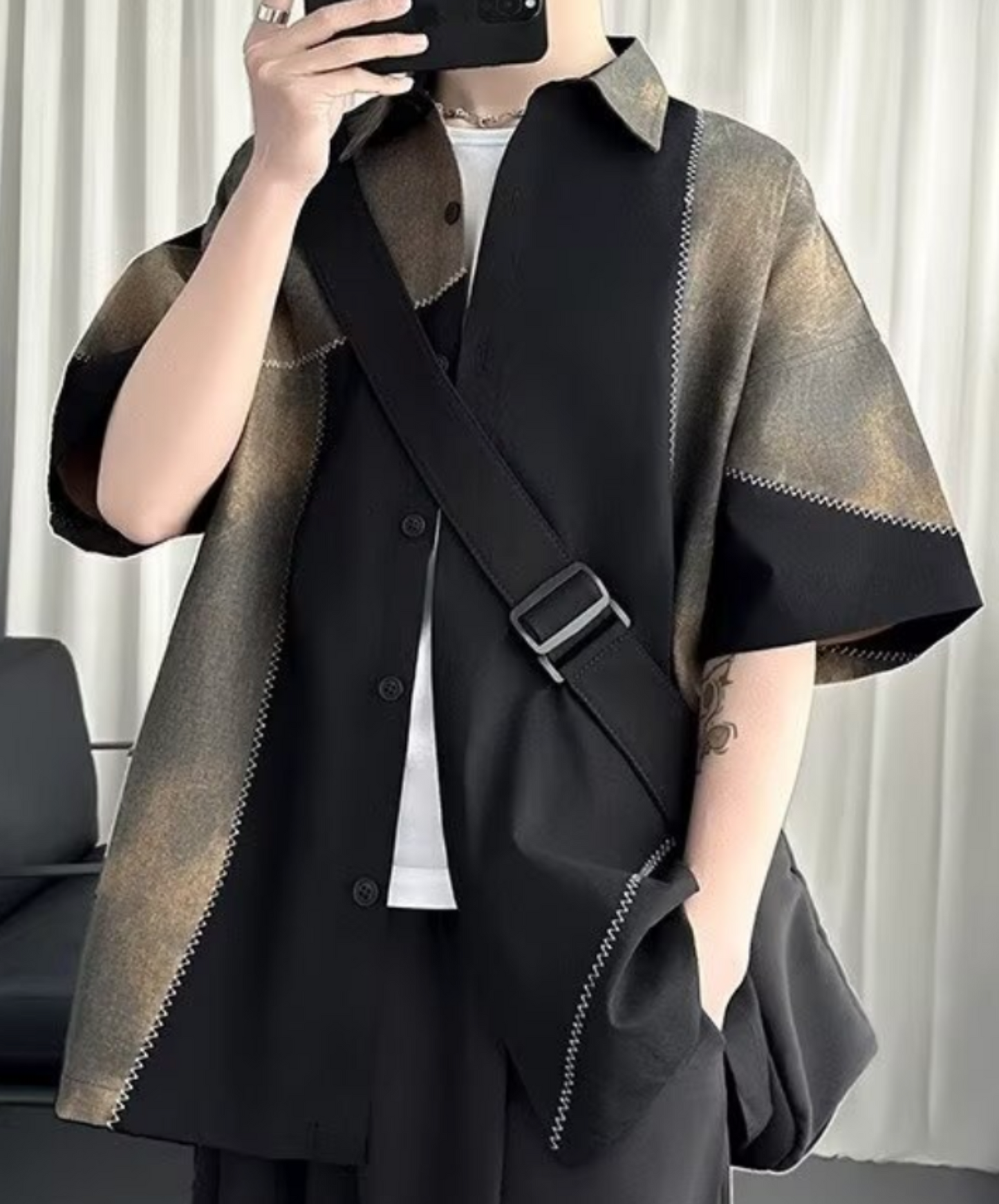 retro patchwork contrast shirt EN2219