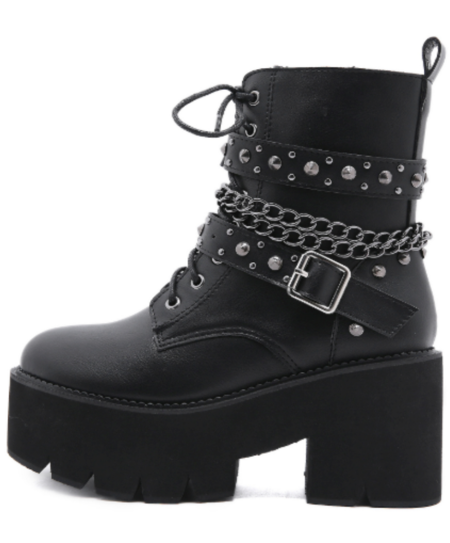 rivet belt x thin chain zip up boots EN2004