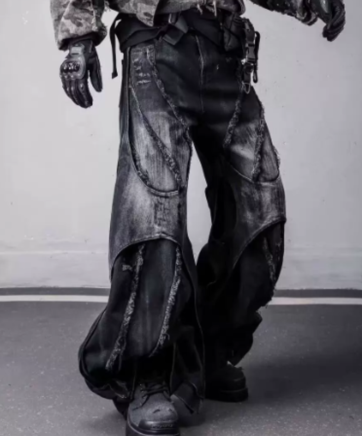 dark cut-off transition line wide pants EN3211