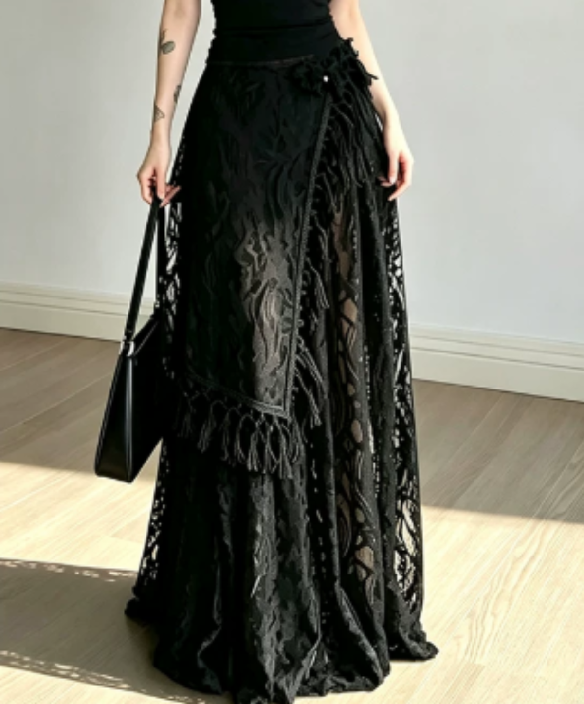 openwork pattern with fringe detailing skirt EN3219