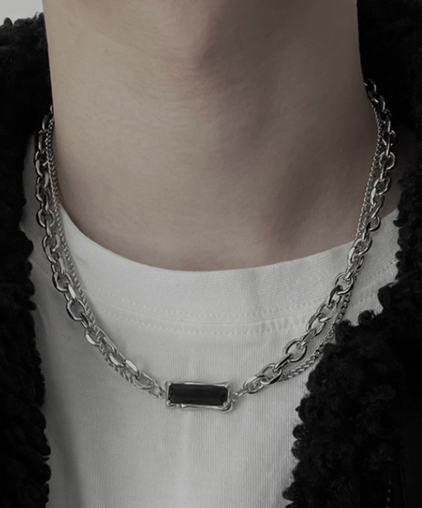 two-type chain black stone necklace EN2390