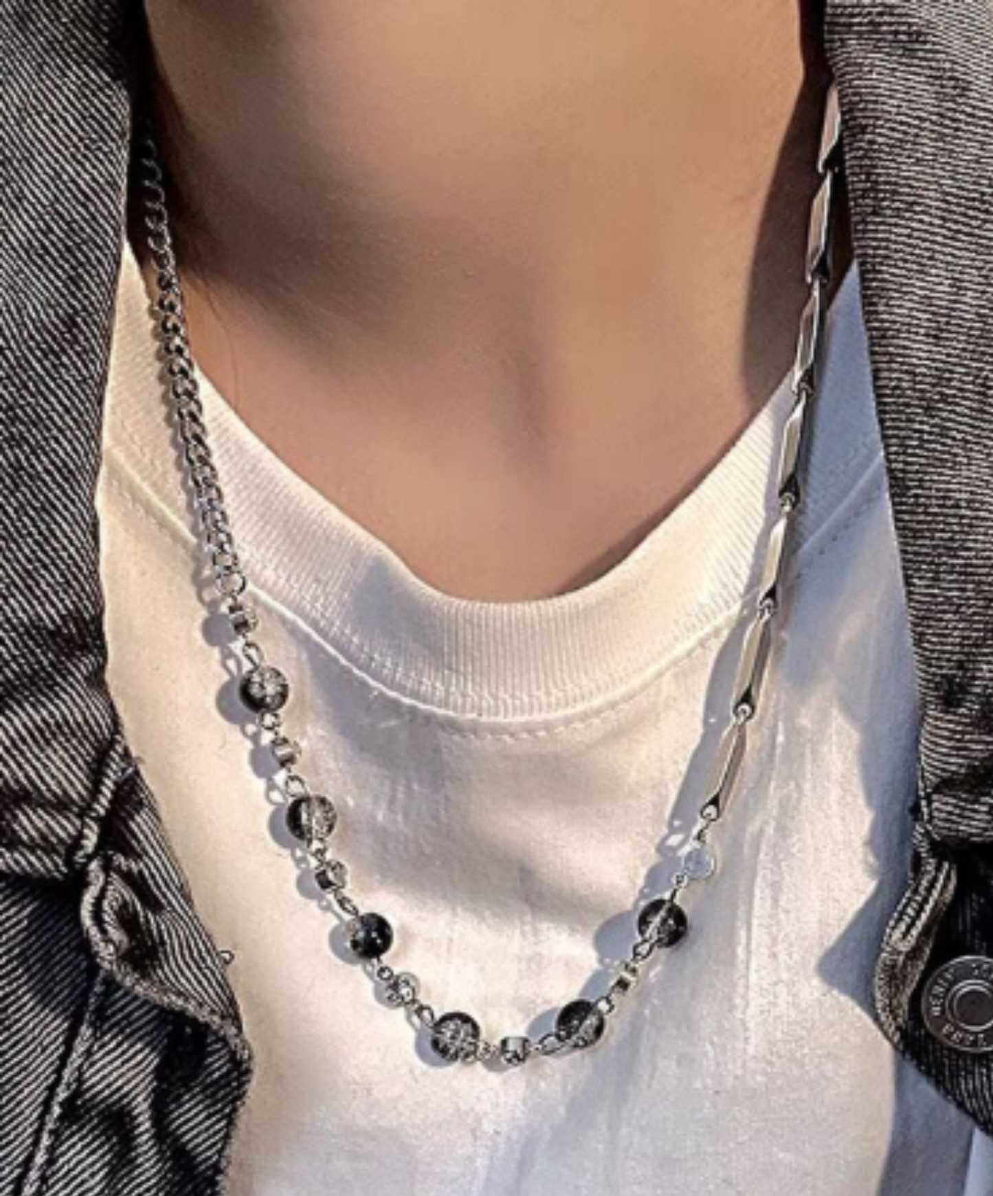 silver chain clear parts necklace EN2930