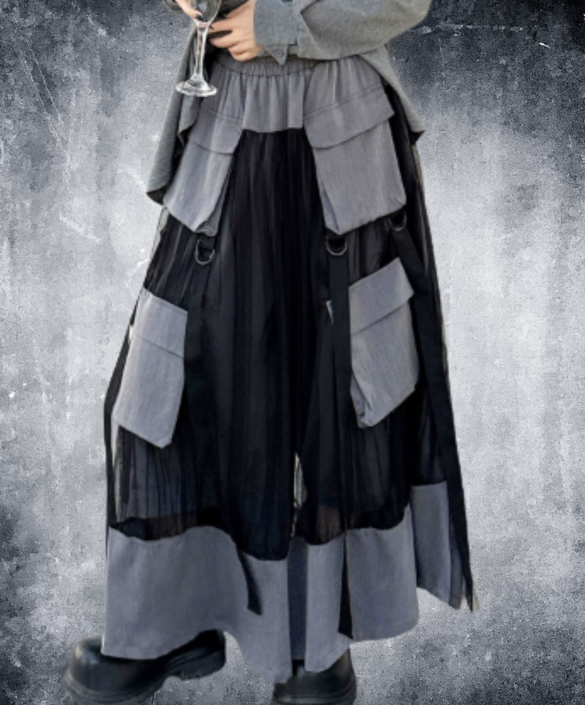 layered mesh patchwork pants skirt EN3104