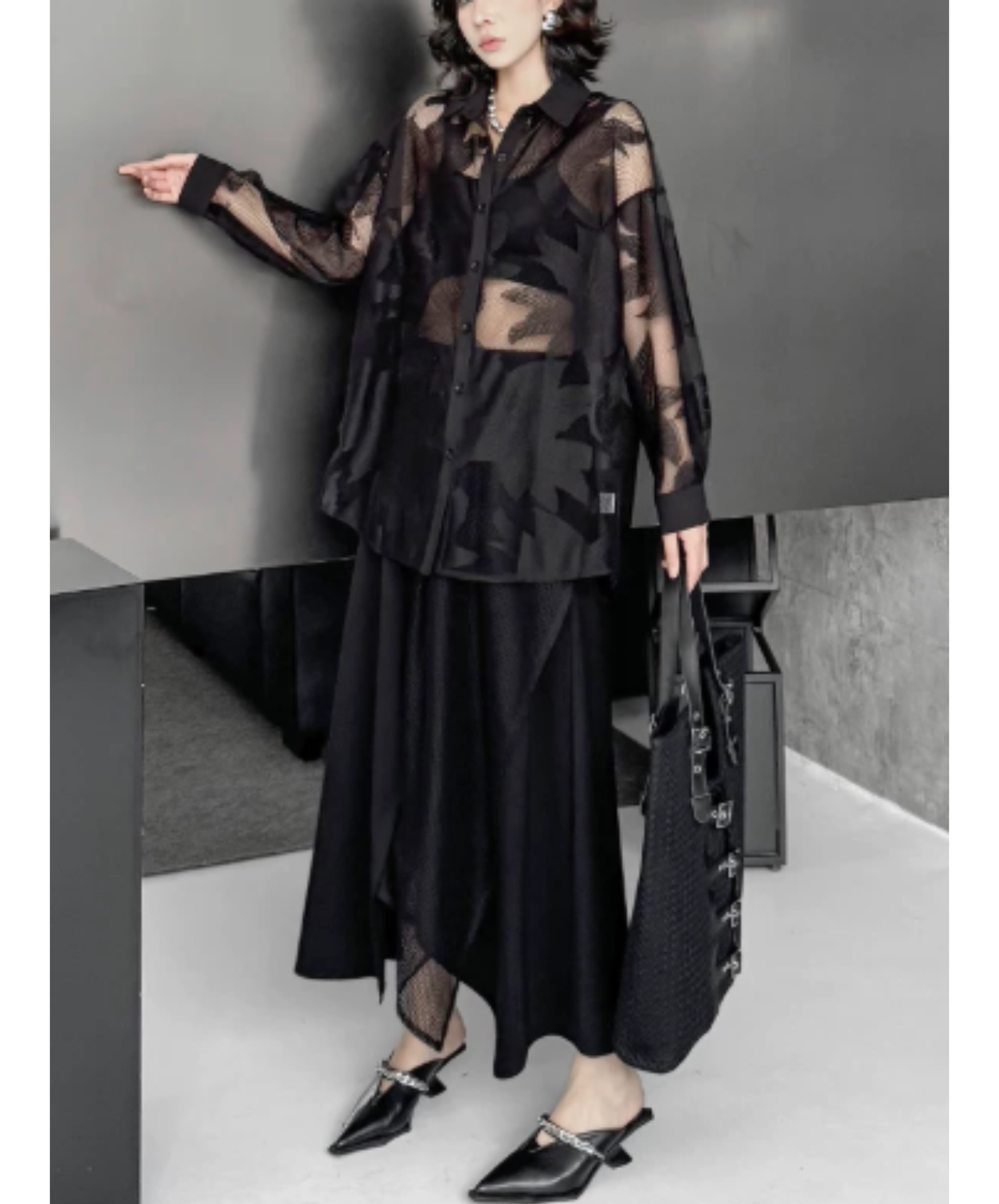 dlim-fit dolman-sleeve mesh sheer shirt EN3012