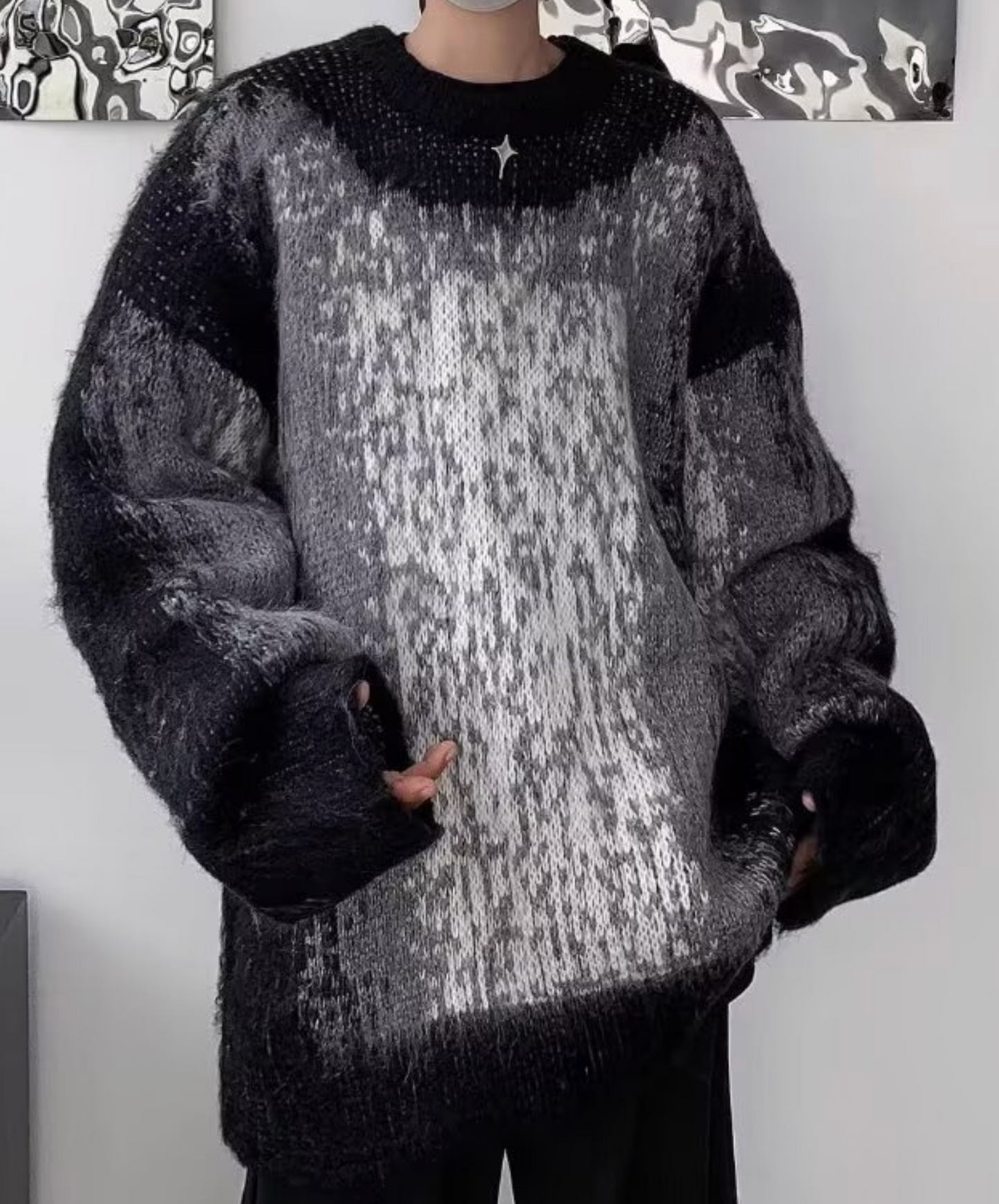 mosaic pattern dyeing sweater EN2495