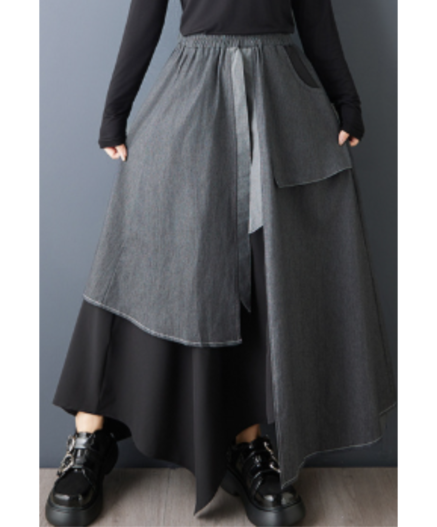 dark asymmetrical layered drape wide pants EN3146