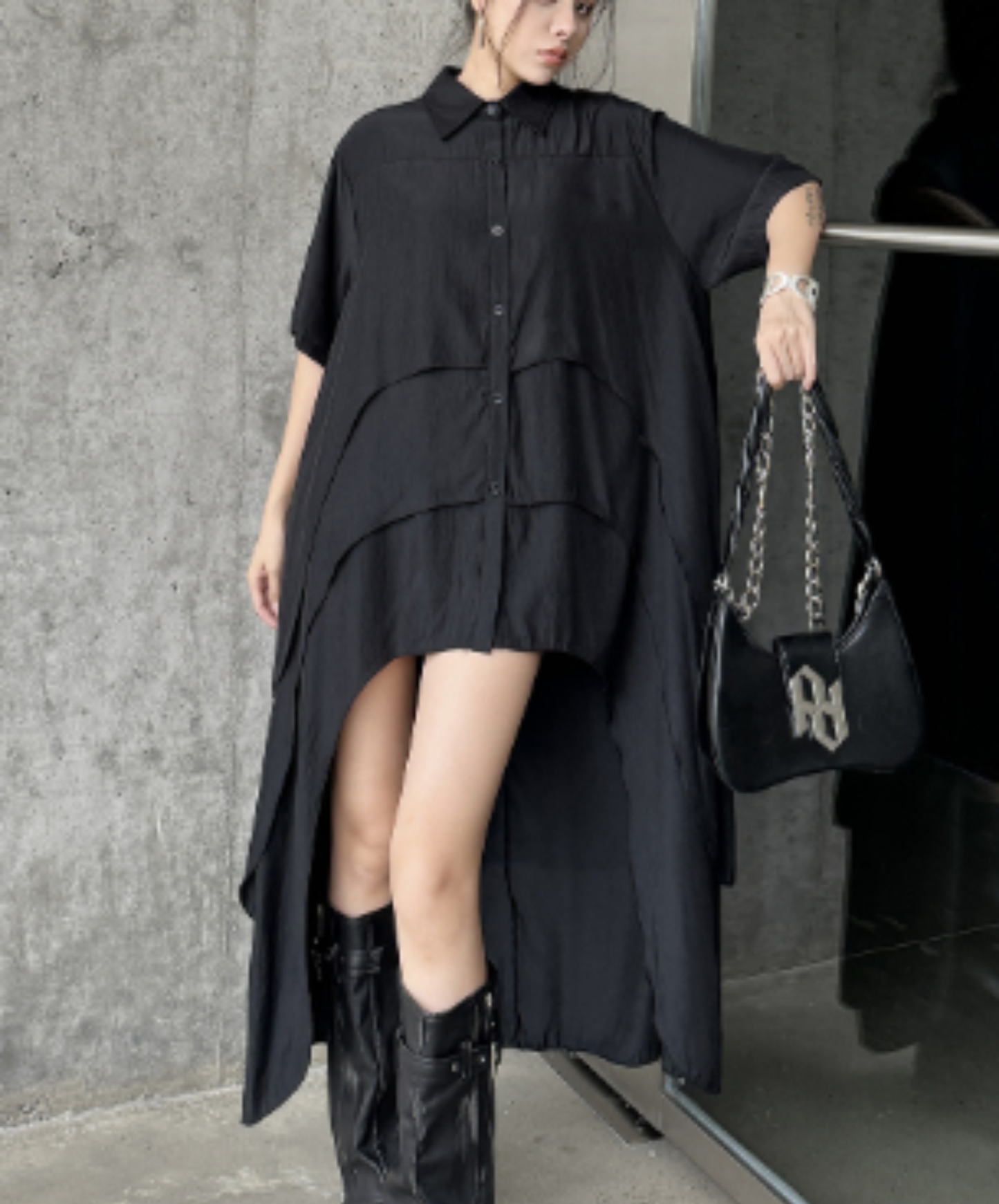 Irregular design short-sleeved long shirt EN2955