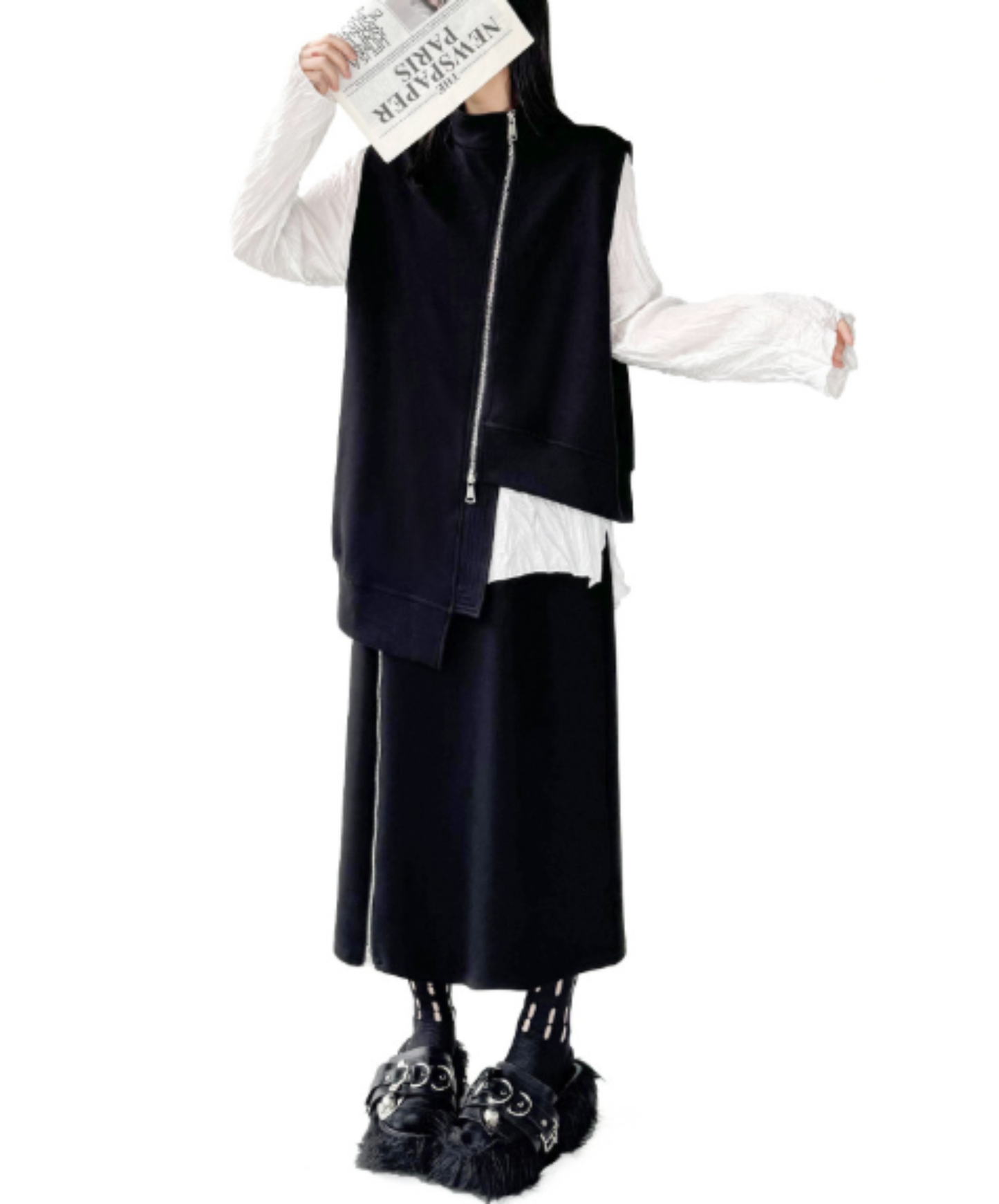 asymmetric high neck vest  EN3017