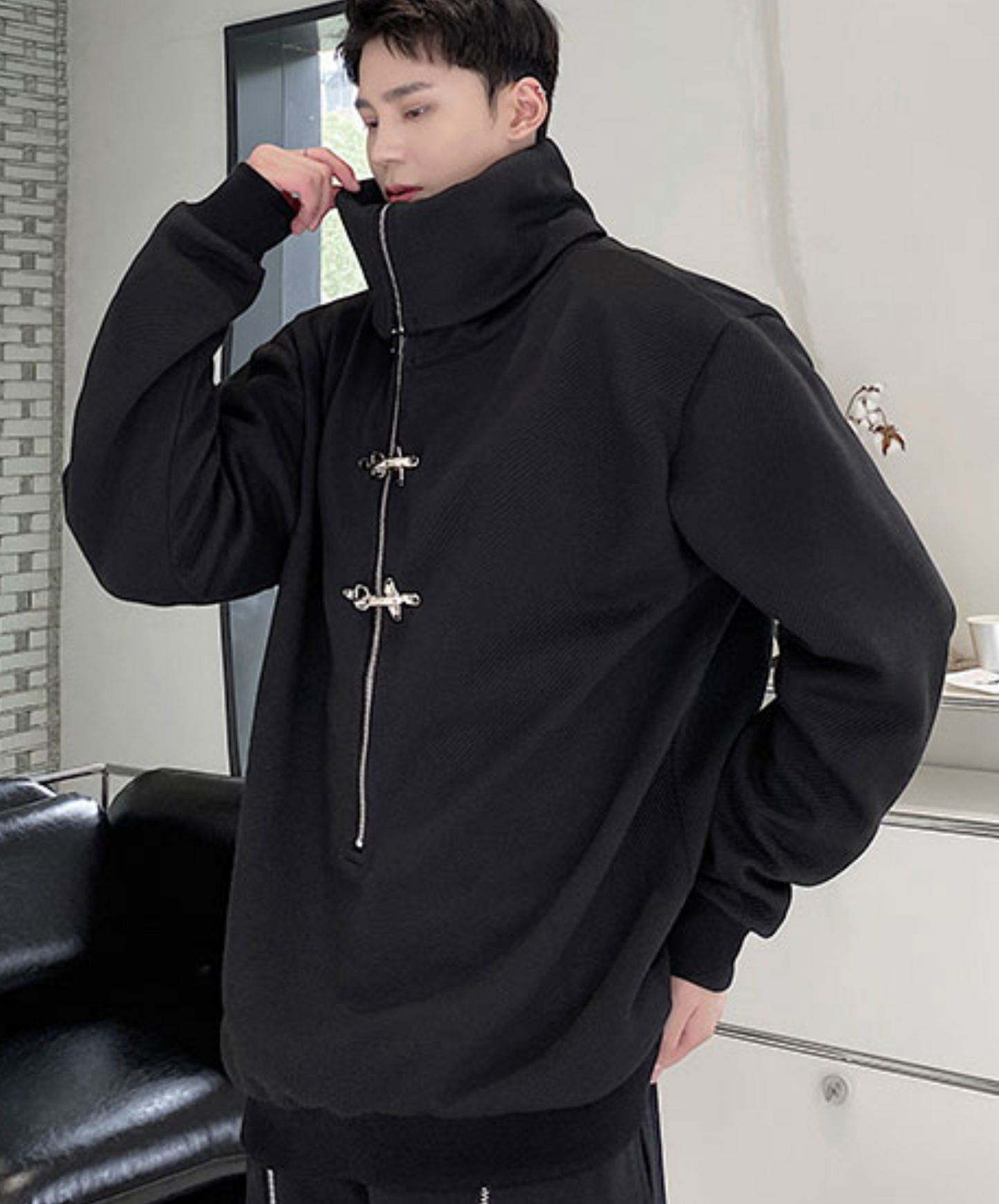 high neck airplane button zip sweatshirt EN2507