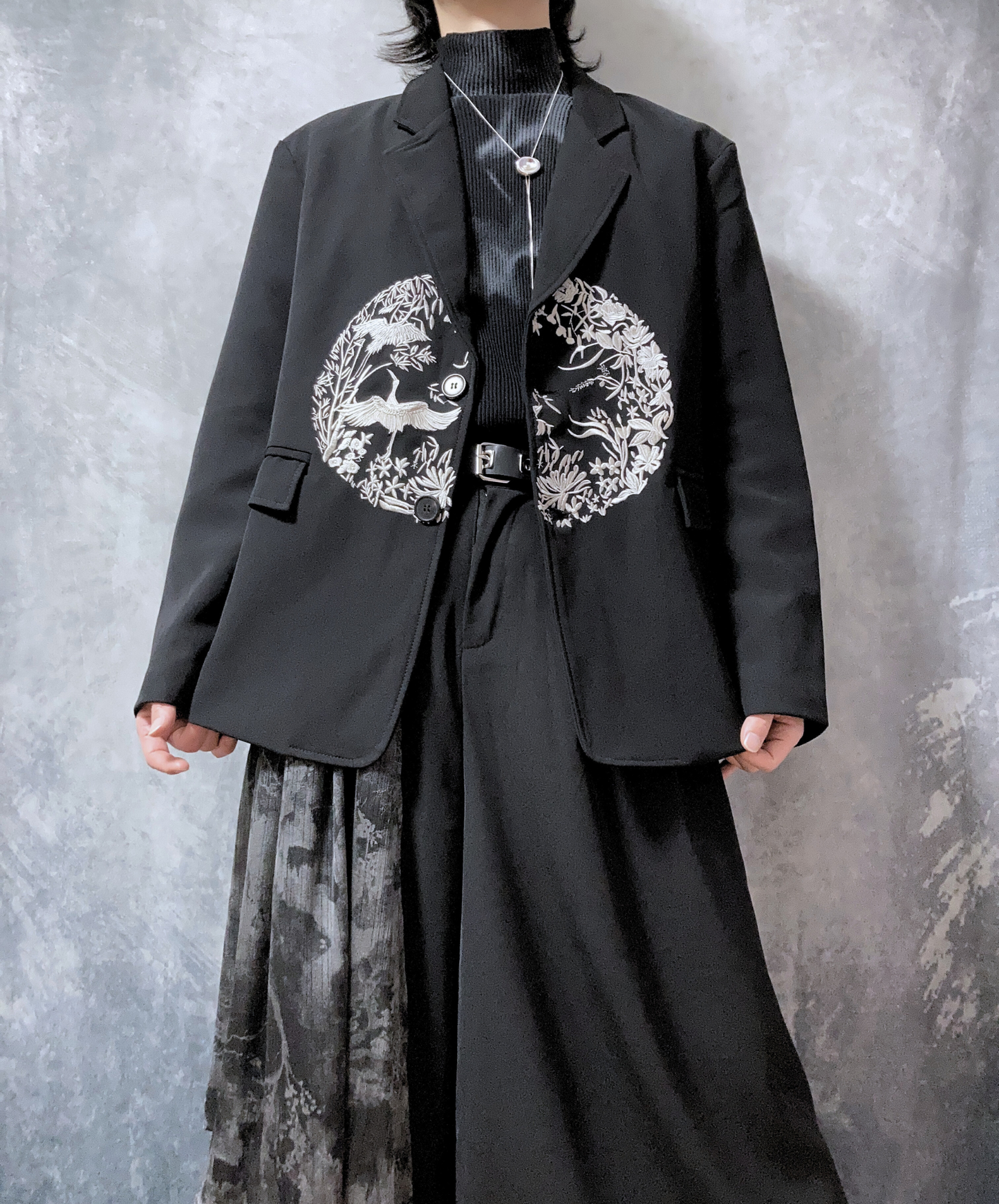 【style70】dark mode outfit set EN1909（jacket + sweater + pants set）