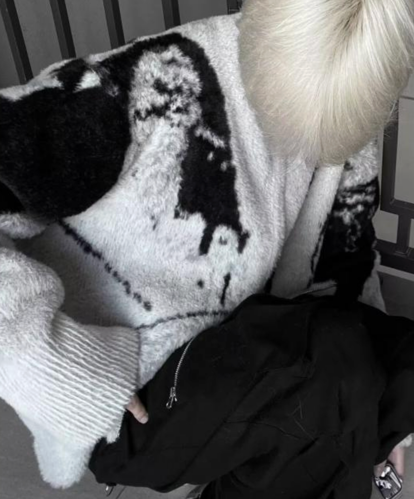 retro gradient double zipper sweater EN2516