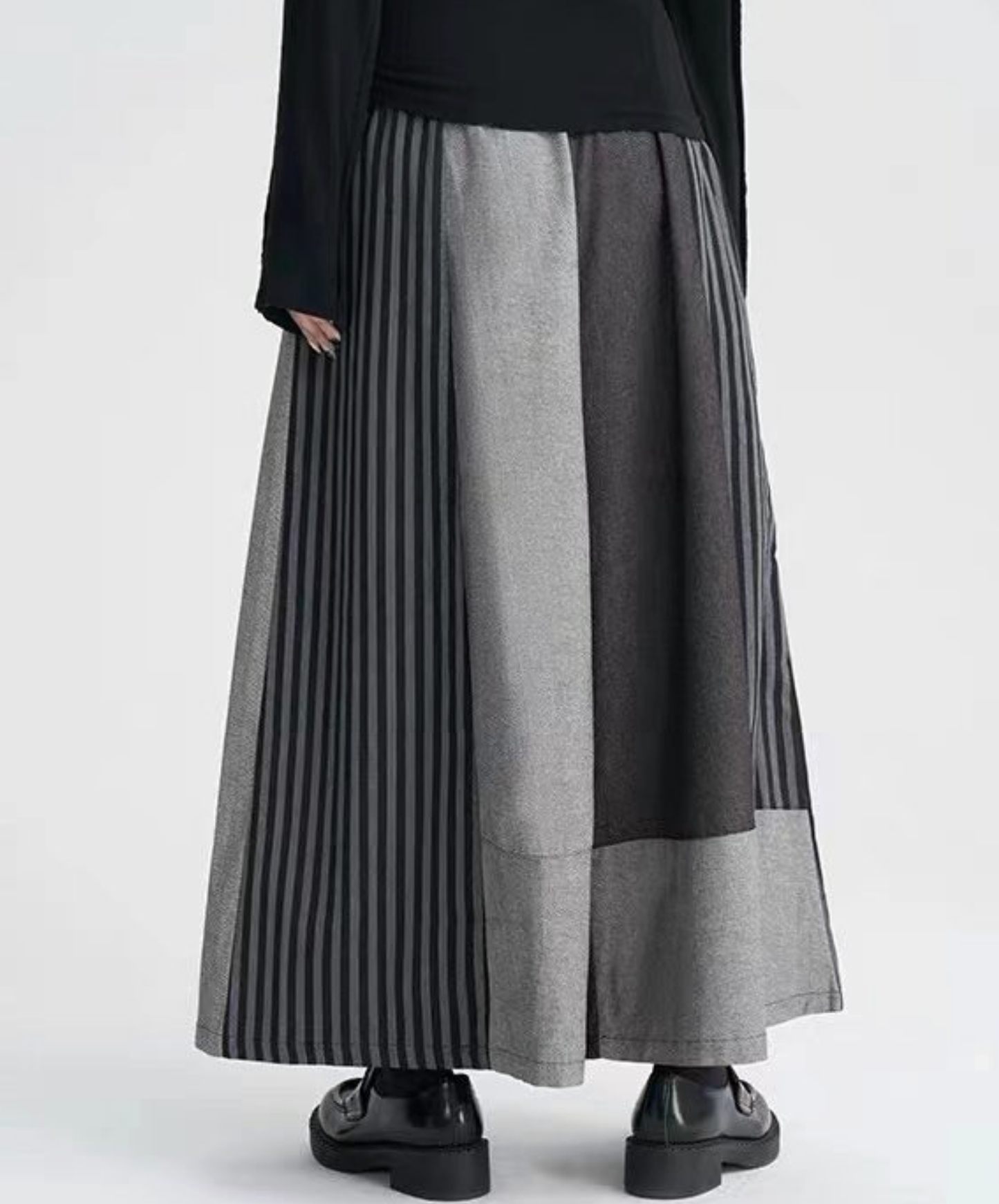 dark patchwork casual denim wide pants EN2768