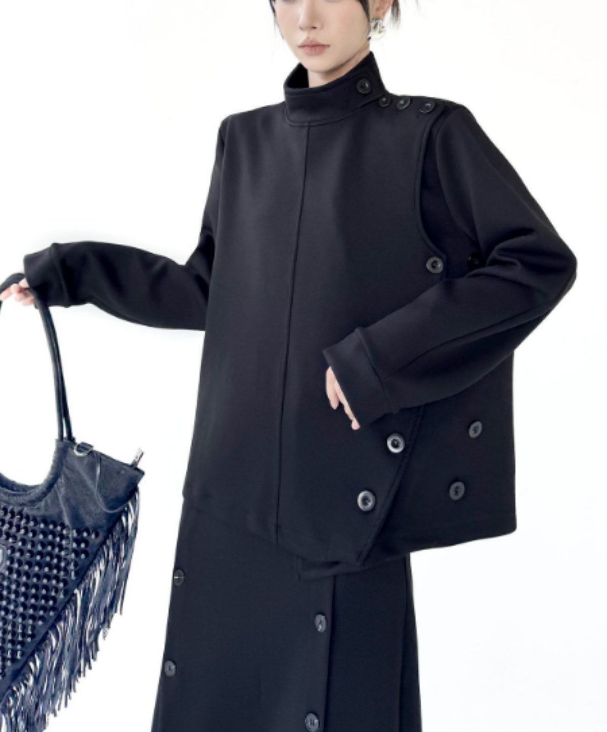 asymmetric high-neck design sweatshirt EN3149