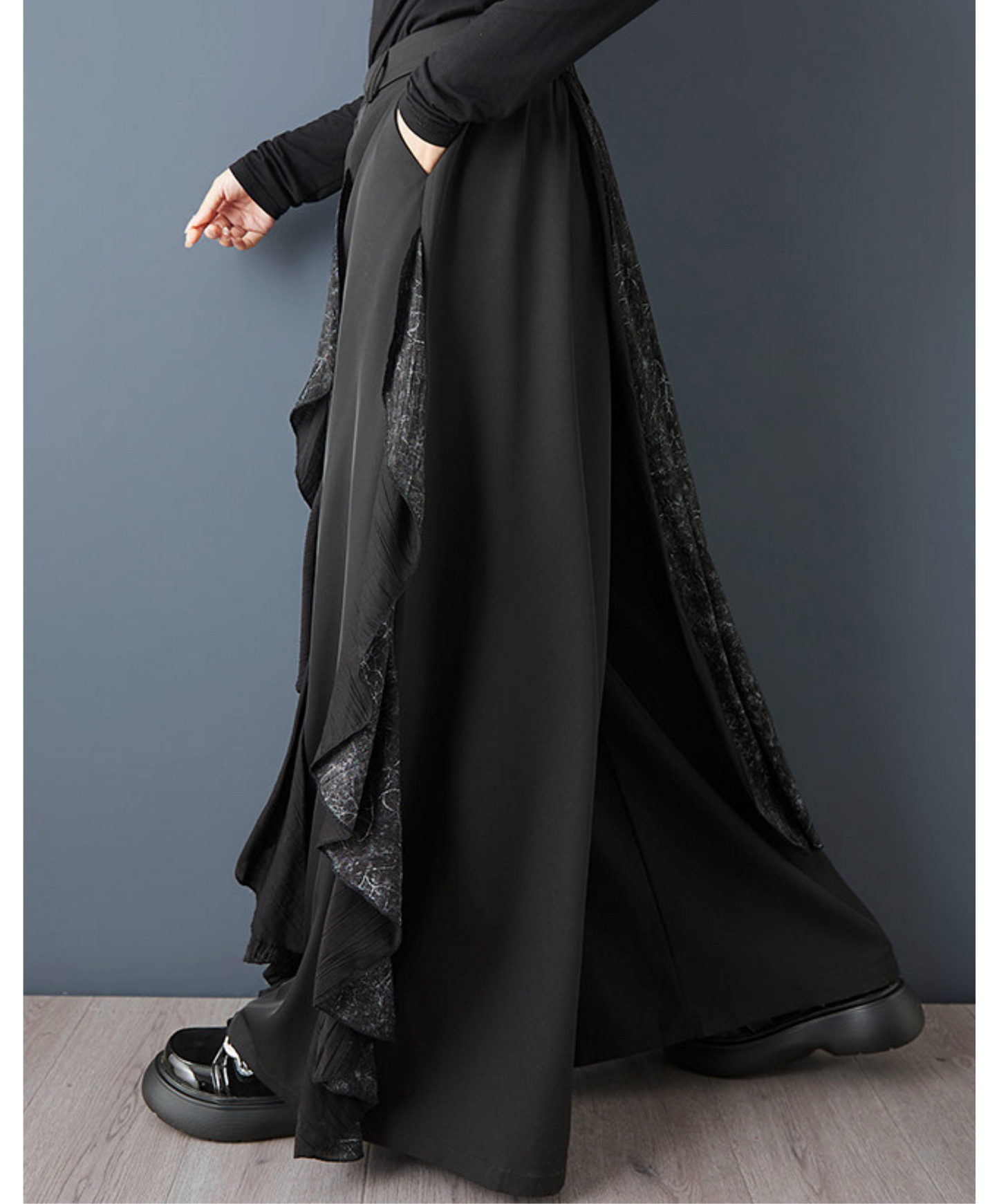 dark printed patchwork Irregular wide pants EN2727