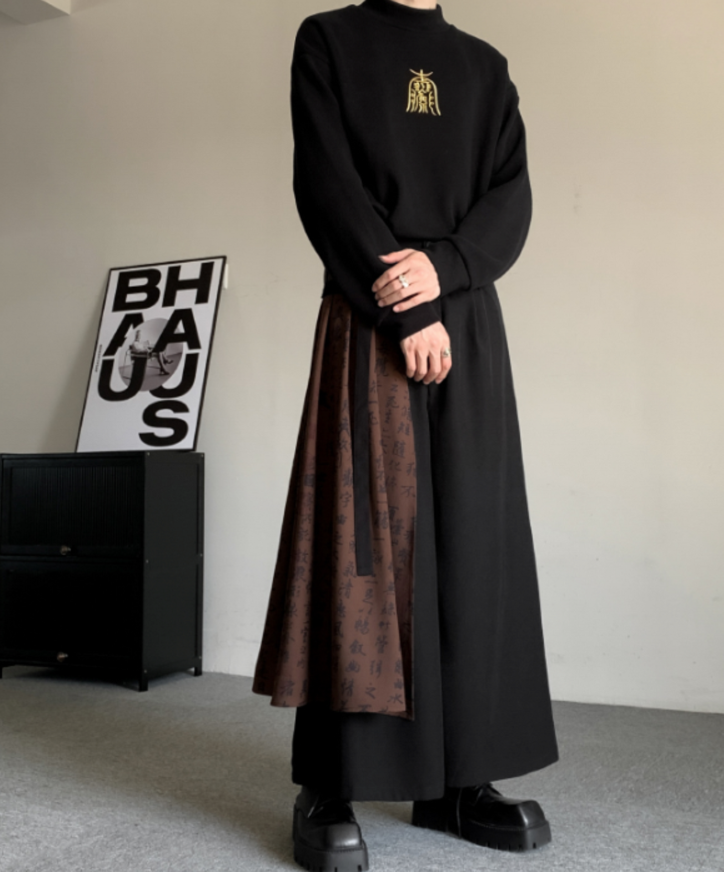 fake two piece calligraphy design hakama pants EN1923