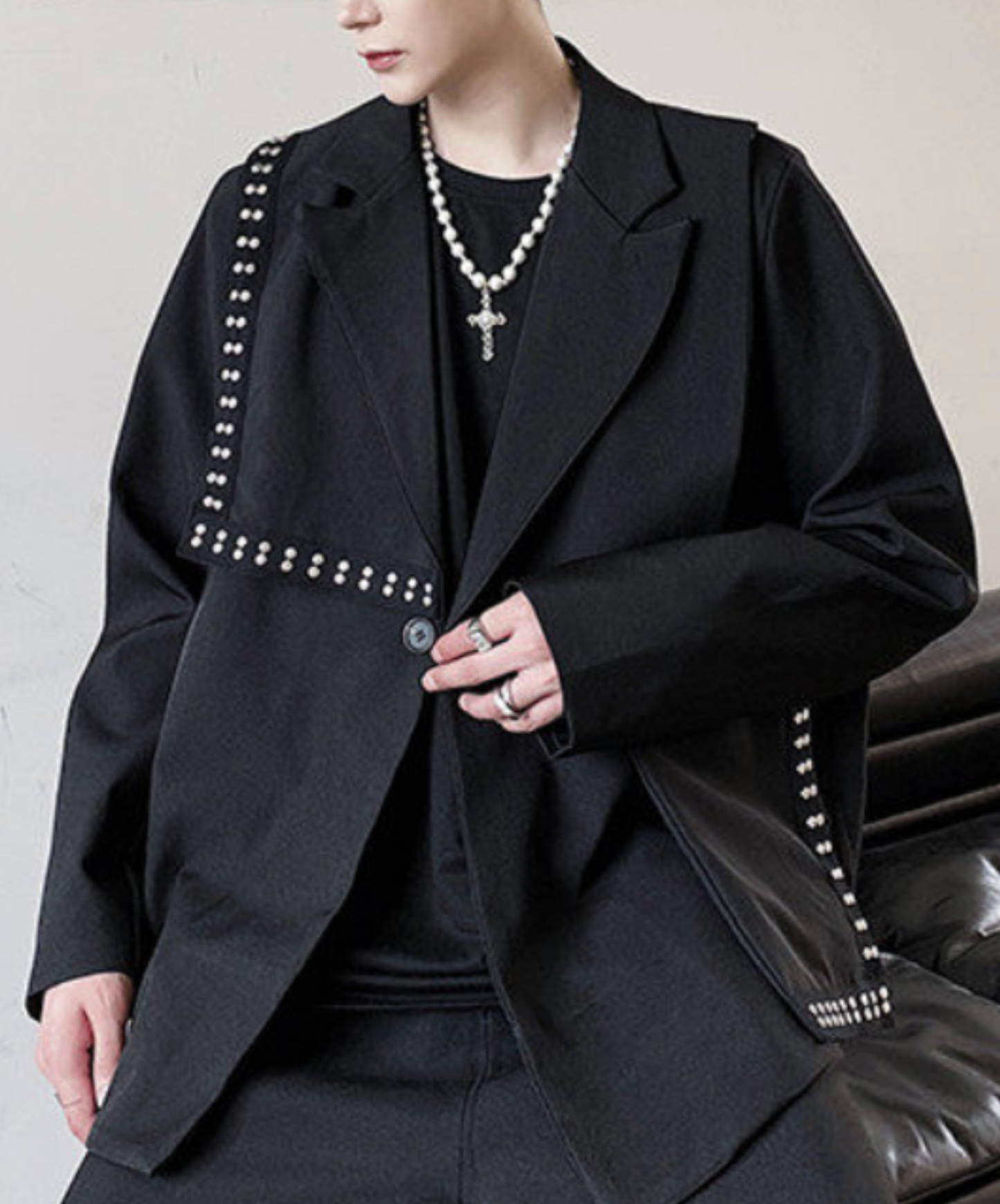 asymmetrical stud decoration jacket EN2667