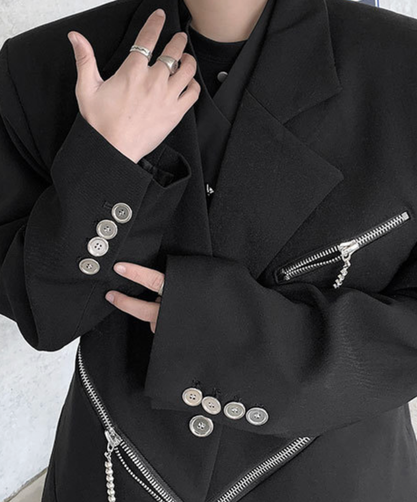 【style85】dark mode outfit set EN2631（jacket + sweater + pants set）