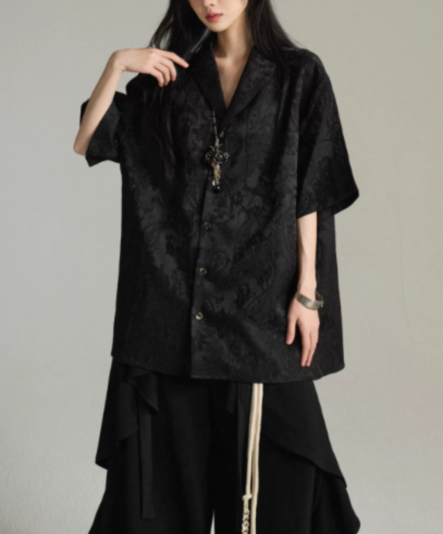 short-sleeved embroidered jacquard shirt EN3023