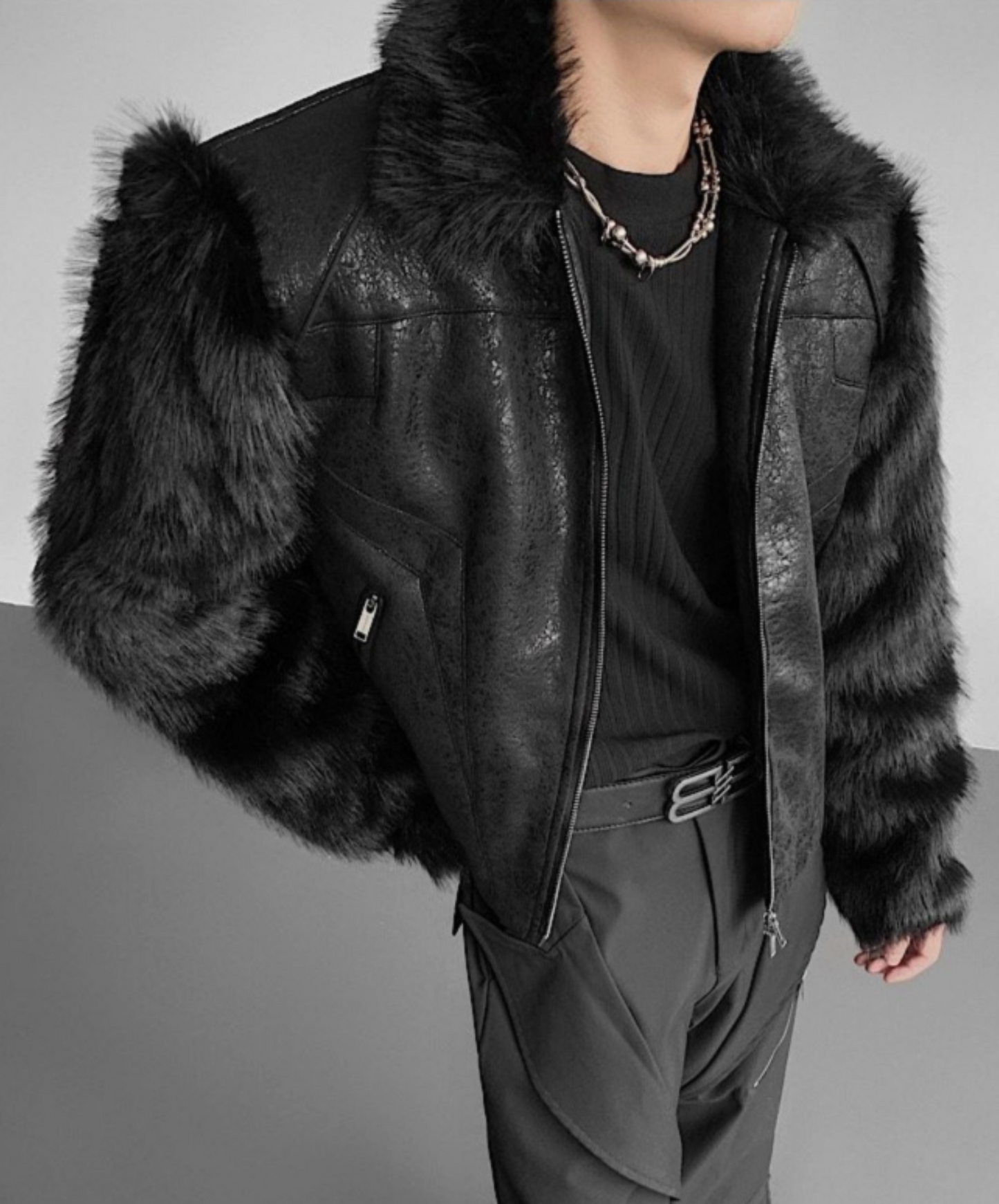 patchwork fur shorts jacket EN2530