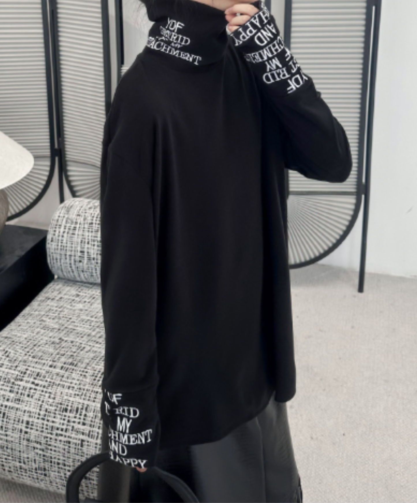 high-neck top english lettering design t-shirt EN3128