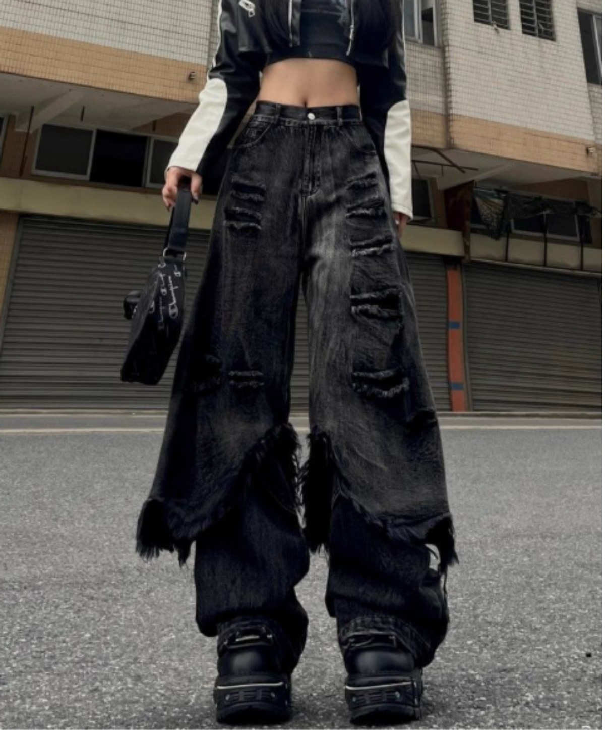 distressed finish with a layered look wide pants EN3173